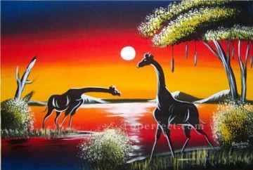 jirafas bajo la luna bosque bosque Pinturas al óleo